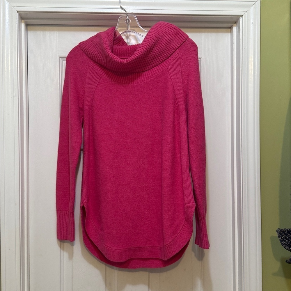 MOTH Anthropologie Pink Cowl Neck Sweater – High Low Hem, Soft Knit, Size S